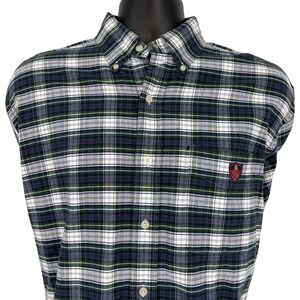 Ralph Lauren Golf Mens Tilden Plaid Button Down Shirt Navy Green White Size M